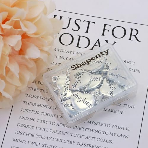 Shapenty Antique Silver Love Heart Shaped Family Members Pendant Charms for DIY Craft Keychains Bracelet Necklace Earrings Jewelry Making Findings and Memory Ornament - style: Daughter