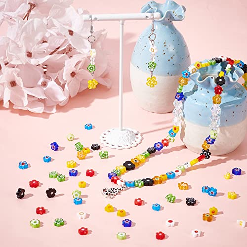 SUNNYCLUE 1 Box 200Pcs 10 Styles Handmade Millefiori Lampwork Glass Beads Flower Flat Round Loose Spacer Bead for DIY Necklace Bracelet Earring Jewelry Making Handmade Crafts - color: 200pcs Flower Small Beads