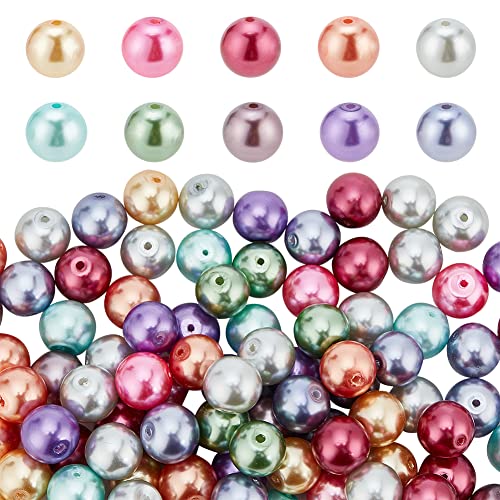 PH PandaHall 100pcs 12mm Pearlized Glass Beads, Craft Pearl Beads Mixed Color Dyed Round Satin Luster Faux Pearl Bead Imitation Pearls Bead for Jewelry Necklace Craft Making Vase Fillers - size: 12mm