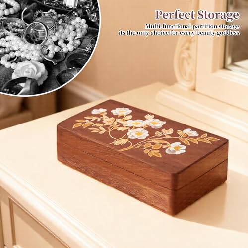 Travel Jewelry Case Small Wood Jewelry Organizer Jewelry Box for Women (Nut-Brown Print) - color: Nut-Brown Print