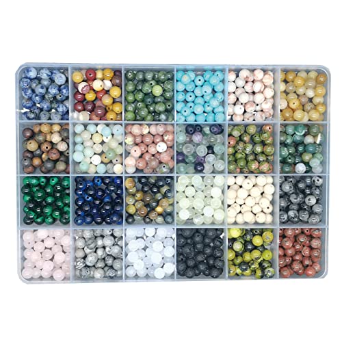 720pcs 6mm Natural Round Stone Beads Gemstone Beading Hole Size 1mm Crystal Energy Stone Healing for Bracelet Necklace Earrings Jewelry Making(24 Colors-2,6mm) - color: 24 colors-2,6mm