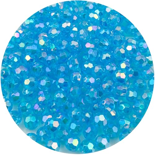 1000 Pcs 6MM Round Faceted Acrylic Beads AB Color Transparent Crystal Acrylic Beads Round Bicone Beads for Jewelry Making, Bracelets Necklaces Earrings Wind (127- Lake Blue AB) - color: 127- lake blue AB, size: 6MM