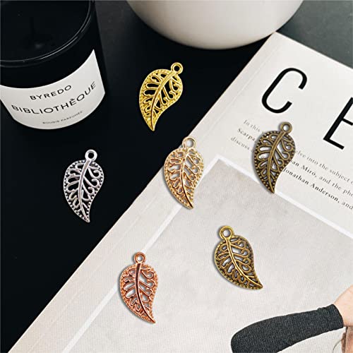 JIALEEY 210PCS Hollow Filigree Leaves Charms Pendants Craft Supplies for Necklace Bracelet Jewelry Making, Mixed 6 Color