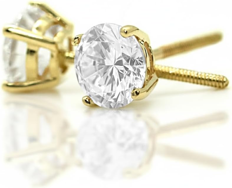 14K White Gold Moissanite Earrings Men & Women, Solid Gold Simulated Diamond and Lab Diamonds Studs for Men & Women, 1ct - 2ct Round, Princess, Heart, Halo Cut, Dangle, Lever or Screw Back Earrings, VVS1, D Color, Pink or Blue - Luxury Gift Box