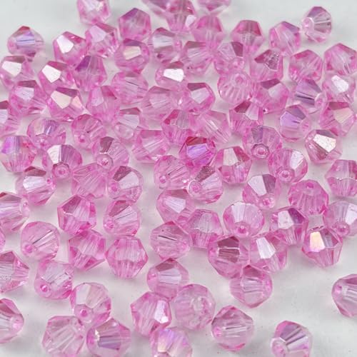 500pcs 4mm Bicone Crystal Glass Beads Faceted Bicone Crystal Beads Bulk Glass Spacer Beads for Bracelets Necklace Pendants Earrings DIY Jewelry Craft Making(Crystal Pink AB) - color: Crystal Pink AB, size: 4mm