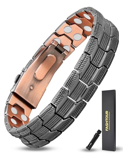 Copper Bracelet for Men, 2X Strength 99.99% Pure Copper Magnetic Bracelet with Magnets, Butterfly Clasp Design, Adjustable Length with Sizing Tool - color: Black