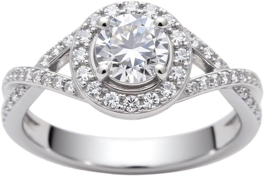 1.22 Carat (ctw) Round-Cut Halo Lab-Grown Sapphire/Lab-Grown Diamond/Moissanite Twisted Wedding Engagement Ring for Women 925 Sterling Silver/10K/14K/18K Real Gold Engagement Rings Jewelry(D Color, VVS Clarity), Size 3-14
