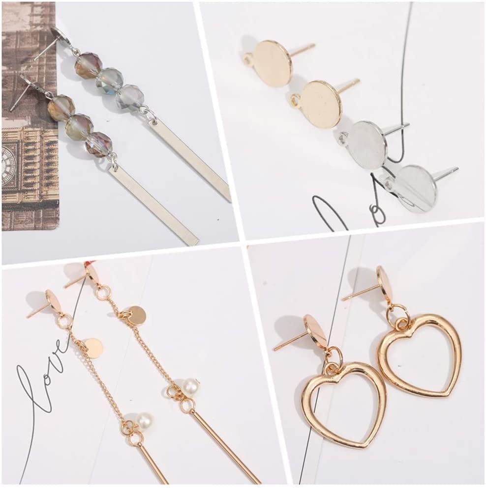 100Pcs 925 Sterling Silver Earrings Posts Flat Pad Ear Stud Hypoallergenic Blank Earring Pins with Loop and 925 Sterling Silver Earring Backs for Jewelry DIY Making Findings