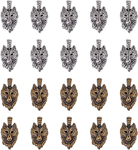 PH PandaHall 40pcs 2 Colors Wolf Head Charms Tibetan Alloy Animals Pendant Beads Dangle Charms for DIY Men Bracelet Necklace Jewelry Making (Antique Bronze & Antique Silver) - color: 2 Colors Wolf Head - 40pcs