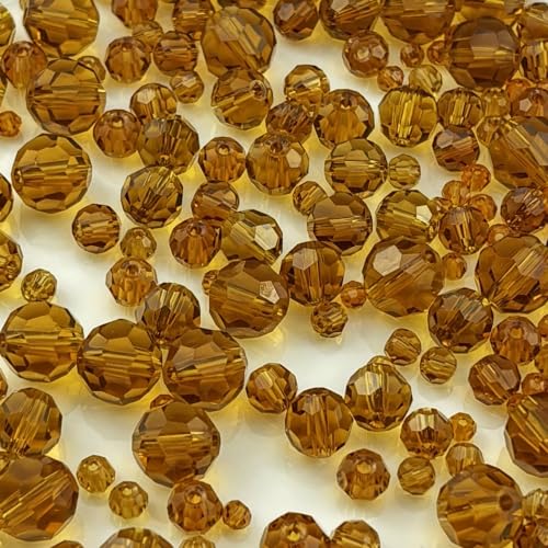 480pcs Crystal Glass Beads 3mm 4mm 6mm 8mm 10mm Round Faceted Glass Spacer Beads for Bracelets Necklace Earring DIY Jewelry Making Craft(Amber) - color: Amber