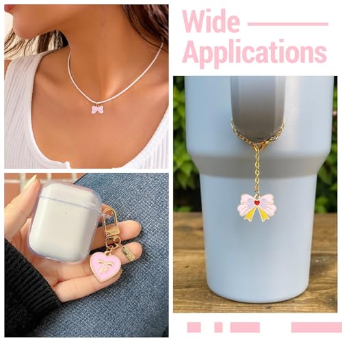 Craftdady Enamel Dangle Charms Pendant Food Animal Flower Cute Charms Colorful Metal Fruit Pendants Hang Ornament for Craft Bracelet Necklace Earring Key Chains Jewelry Making - color: Pink Bowknot