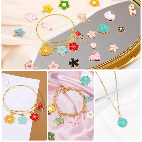 MARFOREVER 120 Pcs Spring Summer Floral Themed Charms, Flower Charms for Jewelry Making, Assorted Gold Enamel Charm Pendants for DIY Necklace Bracelet Earrings Supplies Gifts for Mom Women - style: Flower