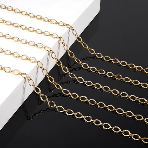 KYUNHOO 9.8 Feet Gold Plated Jewelry Making Chains Bulk on Spool Embossed Stainless Steel Chain for Crafts DIY Charm Necklace Bracelet Jewelry Supplies with Lobster Claws - color: Sunflower Gold