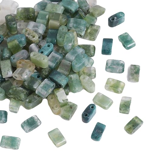 Beadia Natural Moss Agate Stone Tila Beads 5x2mm Rectangle 2-Hole Spacer Beads for DIY Bracelet Earring Making 15"/Strand - color: Moss Agate, size: 5x2mm