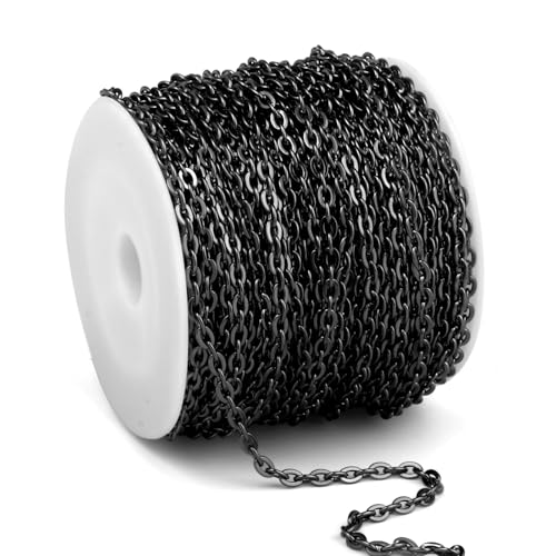 33 Feet Gunmetal Stainless Steel Cable Chains Bulk, 3.5 mm 304 Stainless Steel Black Flat Cable Links Chain Roll Spool for Jewelry Making DIY Craft - color: Black, size: 3.5mm width