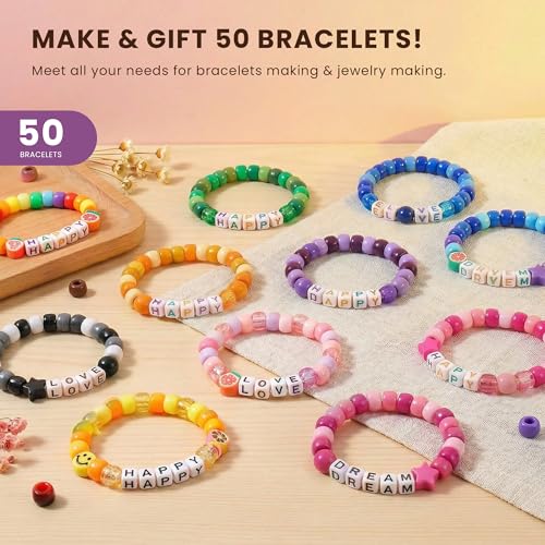 Gionlion 1000PCS Pony Beads Bulk Bracelet Making Kit, 24 Colors Kandi Beads for Bracelets and Jewelry Making, Letter Beads and Charms for DIY Hair Braiding, Craft and Gift for Girls