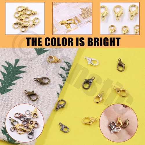 Tanstic 170Pcs Gold Lobster Claw Clasps with Open Jump Rings Kit, 10mm, 12mm, 14mm, 16mm, 18mm Alloy Small Jewelry Clasps Lobster Clasps and 6mm Jump Rings for DIY Jewelry Making - color: Gold Jewelry Clasps
