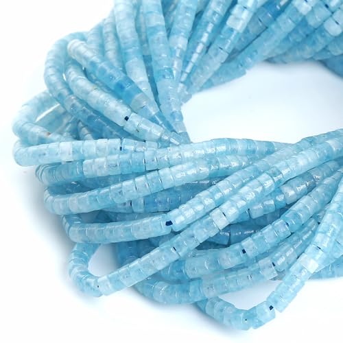 150pcs 2x4mm Natural Aquamarine Tube Shape Beads Loose Flat Round Cylinder Flat Spacer Stone Beads for Bracelet Earrings Jewelry Making - color: Aquamarine, size: 2x4mm Tube shape
