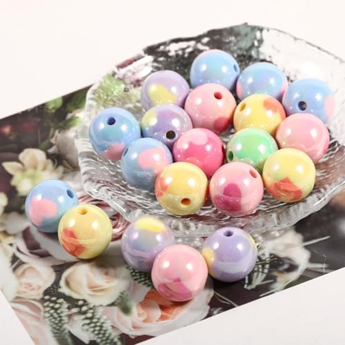 15Pcs Acrylic Beads Round 16mm UV Fruit Print Fit for DIY Jewelry Bracelet Necklace Keychain Beadable Pens Mobile Phone Chain Making Cute (Heart Mixed Color) - color: Heart Mixed Color