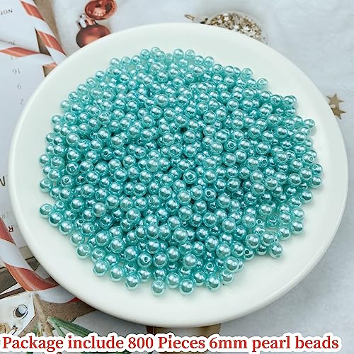 Pinhoollgo 800pcs Pearl Beads 6mm Round Pearl Beads with Hole for DIY Bracelet Necklace Jewelry Making Supplies Handmade Craft(Lake Blue) - color: Lake Blue, size: 6mm/800pcs