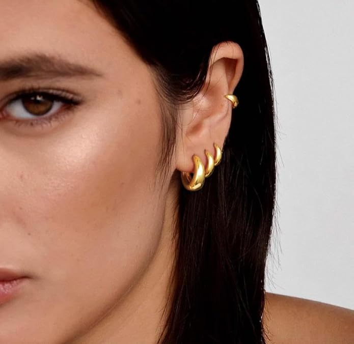 Small Gold Huggie Hoop Earrings Set for Women Men Hypoallergenic 14K Plated Stack Cartilage Earrings, Multiple Piercing Lightweight Mini Thin Cute Dainty Trendy Jewelry Set Christmas Gifts for Women