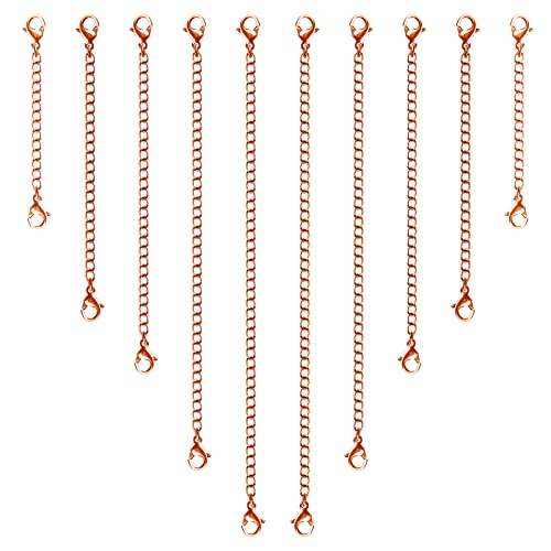Necklace Extenders, 10Pcs Stainless Steel Rose Gold Necklace Bracelet Anklet Extension Chains with Lobster Clasps and Closures for Jewelry Making - color: Rose Gold