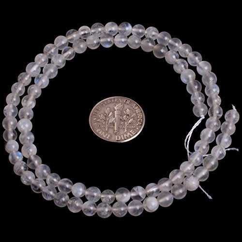 GEM-Inside Genuine 4mm Natural Blue Rainbow Moonstone AAA Grade Gemstone Beads for Jewelry Making 15" - color: Aaa White Moonstone, size: 4mm