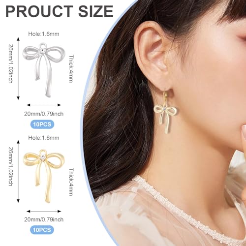 FASHEWELRY Golden Bow Connector Charms Bulk, Christmas Bowknot Link Charms, Infinity Links Geometric Hollow Bezel Pendants for Earring Bracelet Necklace Keychains Jewelry Making - color: 2 Colors Rhinestone Bowknot