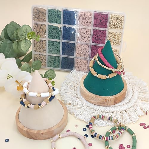 MIIIM Earth Tone Clay Bead Bracelet Kit, Heishi and Flat Clay Beads, Gold Spacer for Jewelry Making, Friendship Kit for Crafts, Concert, Raves, Gifts - color: Earth Tone