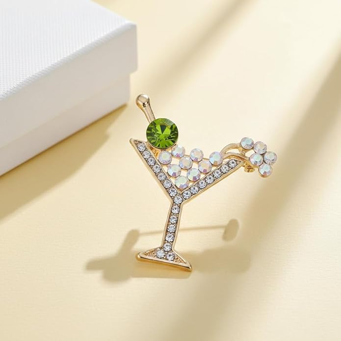 Cocktail Wine Glass Brooch Pin for Women, Elegant Alloy Finish Wine Glass Pins, Classic Women's Brooches for Suit Dress Hat Bag Clothes Accessories and Party Professional Outfits