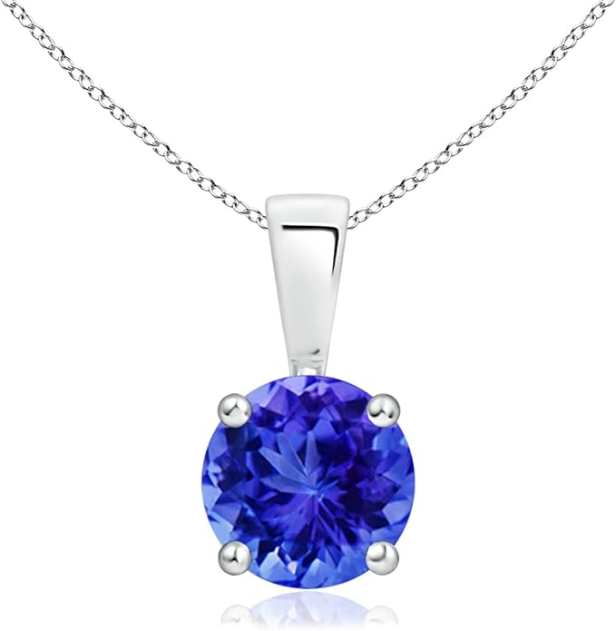 Angara Natural Tanzanite Solitaire Pendant for Women | Round Tanzanite Solitaire Pendant Necklace in 14K Solid Gold/Silver/Platinum With 18" Chain | December Birthday, Gemstone Jewelry Gift