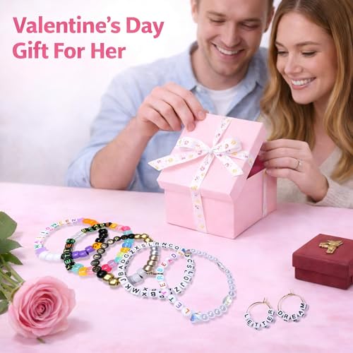 Acrylic Letter Beads Alphabet Pink Letter White Cube Beads for Friendship Bracelets and Gifts Souvenir Jewelry Making Vanlentine‘ Day Gifts(7 * 4mm Round,1000pcs) - color: Pink White(Round)