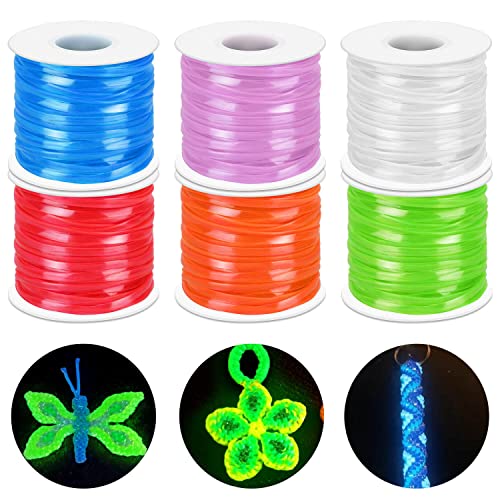 Lanyard String Kit, Cridoz 6Pack Glow in Dark Plastic Lacing Cord Gimp String Lanyard Weaving Kit for Boondoggle, Bracelets, Keychains, Crafts - style: Glow In Dark