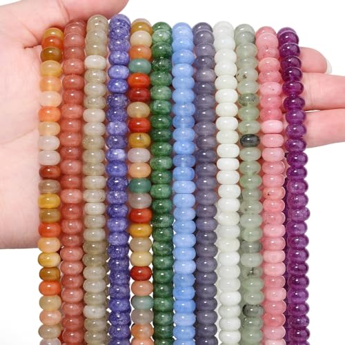 Songxi 5x8mm Natural Golden Silk Jade Beads, 75PCS Spacer Round Loose Abacus Beads for Jewelry Making, Gemstone for Bracelet Necklace Earrings, Arts and Crafts - color: Golden Silk Jade
