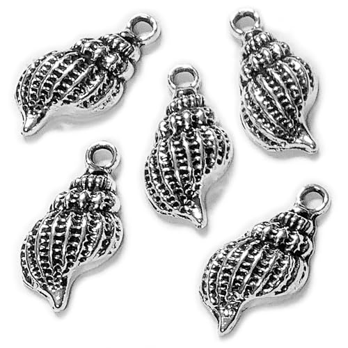 Heather's cf Silver Sea Charms – Antique Pendants, Non-Tarnish, Lead-Free & Nickel-Free, Bulk Ocean Animal Charms for DIY Jewelry, Bracelets, Necklaces, Earrings, Beach Craft Supplies (Sea Animals) - color: Seashell Conch - 50 Pc