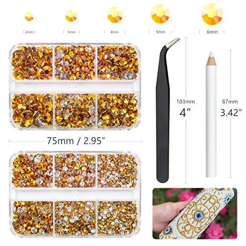 qiipii Gold Resin Flatback Rhinestones for Bedazzling Crafting Metallic Golden Flatback Jelly Stones 2mm 3mm 4mm 5mm 6mm Non-Hotfix Golden Gems for Nails Face Eyes Makeup Tumblers Bottles DIY Crafts - color: Bright Gold