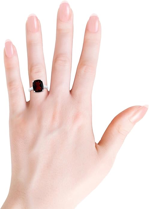 Angara Cushion Garnet Solitaire Ring in Sterling Silver/14K Solid Gold/Platinum | Natural Garnet Solitaire Ring for Women | January Birthday, Anniversary, Gemstone Jewelry Gift