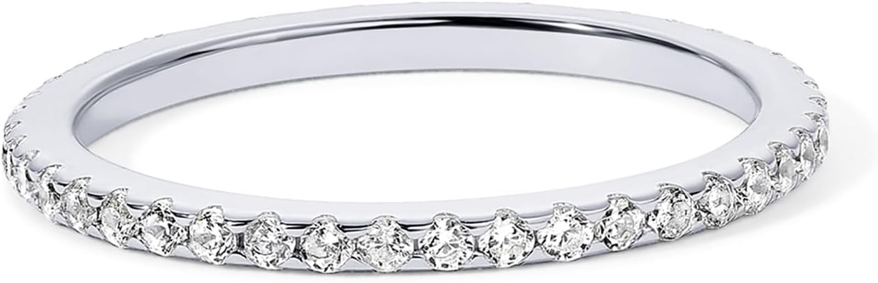 PAVOI 14K Gold Plated Solid 925 Sterling Silver CZ Simulated Diamond Stackable Ring Eternity Bands for Women