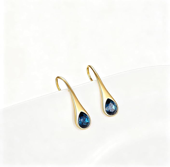 925 Sterling Silver Small Pear-Shaped Modern Style Hook Earrings with Crystals from Austria
