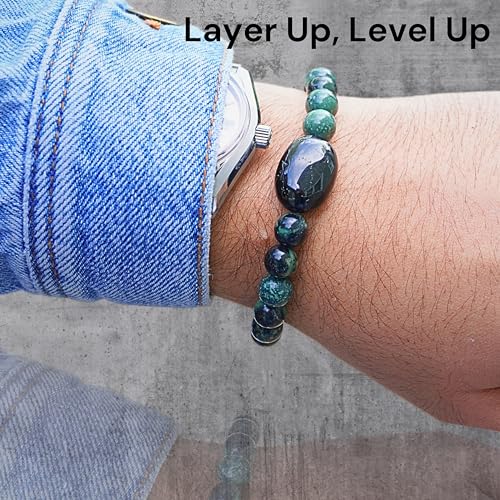 Black Obisidian Bracelets for Men 8" Inch Full Stretch Healing Crystal Bracelet, Beaded Charm Bracelet for Men Gifts Fathers Day Anniversary Birthday Gifts for Him - color: Jasper & Black Onyx Charm Bracelets