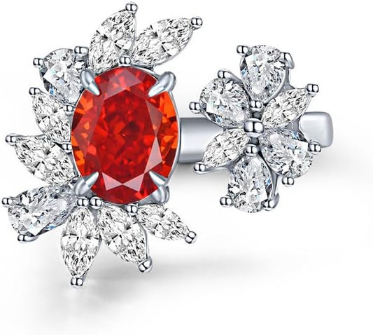 14K Solid Gold over 925 Silver 2 Carat 7 * 9 MM Oval Cut Moissanite/Ruby/Aquamarine Adjustable Ring,Chic Accessory for Modern Women