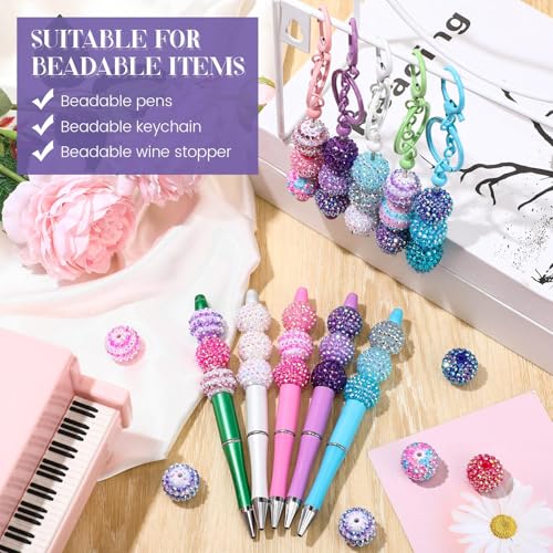 40 Pcs 20 mm Rhinestone Beads Bulk Crystal Round Disco Ball Chunky Bubblegum Beads for Pens Bracelets Charms Craft European Style Jewelry Making Supplies Christmas(Mermaid Color) - color: Mermaid Color