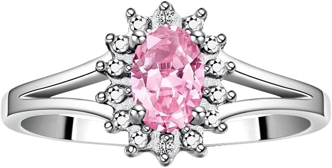 Rylos 14K White Gold Classic Halo Ring: Diamonds, 6X4MM Oval Gemstone - Birthstone Jewelry for Women - Stunning Diamond Gold Ring Sizes 5-10