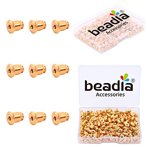 BEADIA 18K Gold Plated Bullet Earring Backstops 5x5mm 200pcs for Replacement DIY Jewelry Making Findings - size: Bullet Backstops 5x5mm