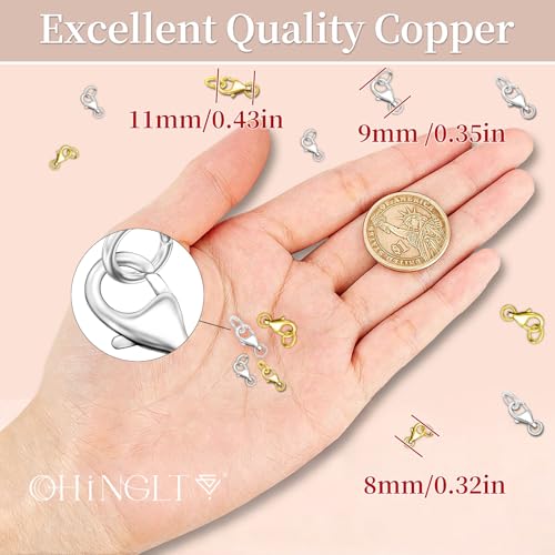OHINGLT Lobster Claw Clasps with Closed Jump Rings,Necklace Clasps and Closures Suitable for Jewelry Making Necklaces Bracelet (12PCS Silver, (8+9+11) MM/(0.32+0.35+0.41) in) - color: 12PCS Silver, size: 0.32+0.35+0.43in / 8+9+11mm