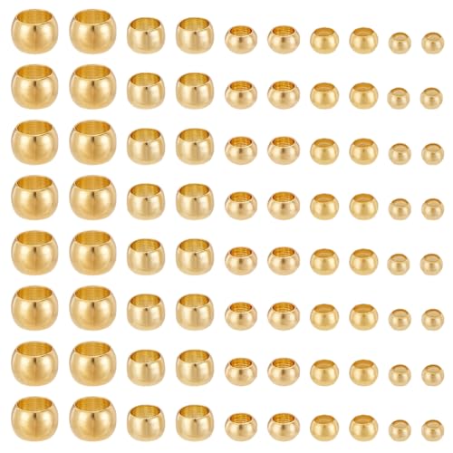 PH PandaHall 18K Gold Plated Brass Tube Crimp Beads 500Pcs 5 Sizes Rondelle Spacer Bead Loose Connector Beads for DIY Jewelry Necklace Bracelet Crafts 2mm 2.5mm 3mm 4mm 5mm, 1~4mm Hole