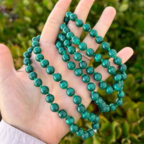 Adabele Premium 108 Mala Beads Malas Necklace - Natural Healing Gemstone Tibetan Buddhist Japa Prayer Meditation Reiki Chakra Stone Quartz Rock Women Men Jewelry - style: Malachite