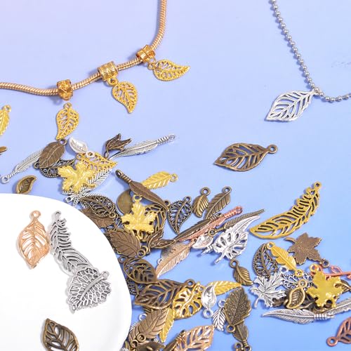stino 100g Metal Pendant Charms for Jewelry Making, Bulk Silver & Gold Plated Charms for Braclet Necklace Crafts, Animal Plant Flower Pet and so on - color: Leaf Silver & Gold