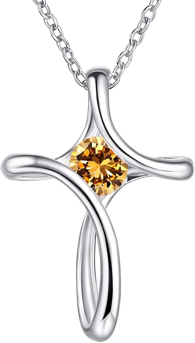 Cross Necklace for Women, 925 Sterling Silver Birthstone Necklace for Women with Diamond Sideways Cross Necklaces Birthstone Jewelry Birthday Gifts for Womens