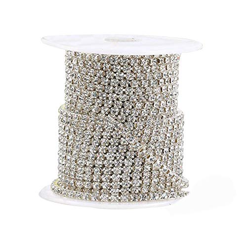 11 Yards 2mm Silver Crystal Rhinestone Close Chain Single Row Trimming Claw Chain Jewelry Crafts DIY (Silver) - color: silver